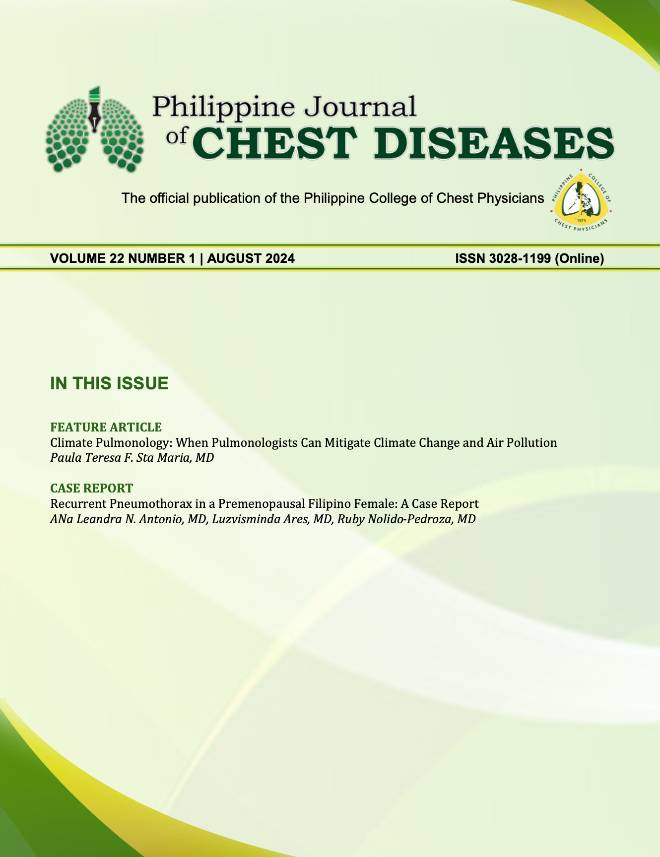 					View Vol. 22 No. 1 (2024): Philippine Journal of Chest Diseases
				